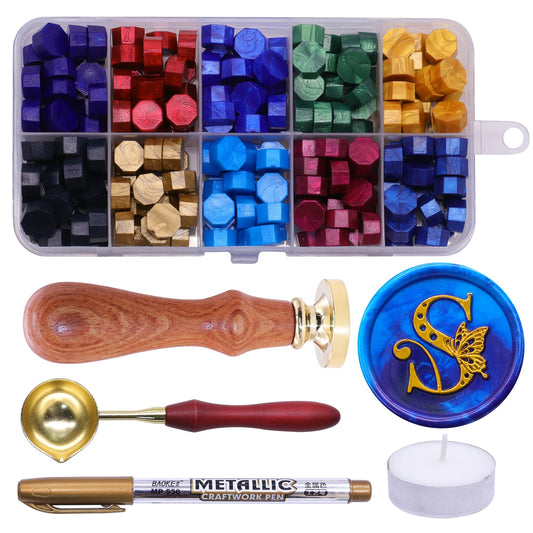 SWANGSA Initial Alphabet S Wax Seal Stamp Kit, Vintage Butterfly Letter Sealing Stamp with 200pcs Sealing Wax Beads Kit