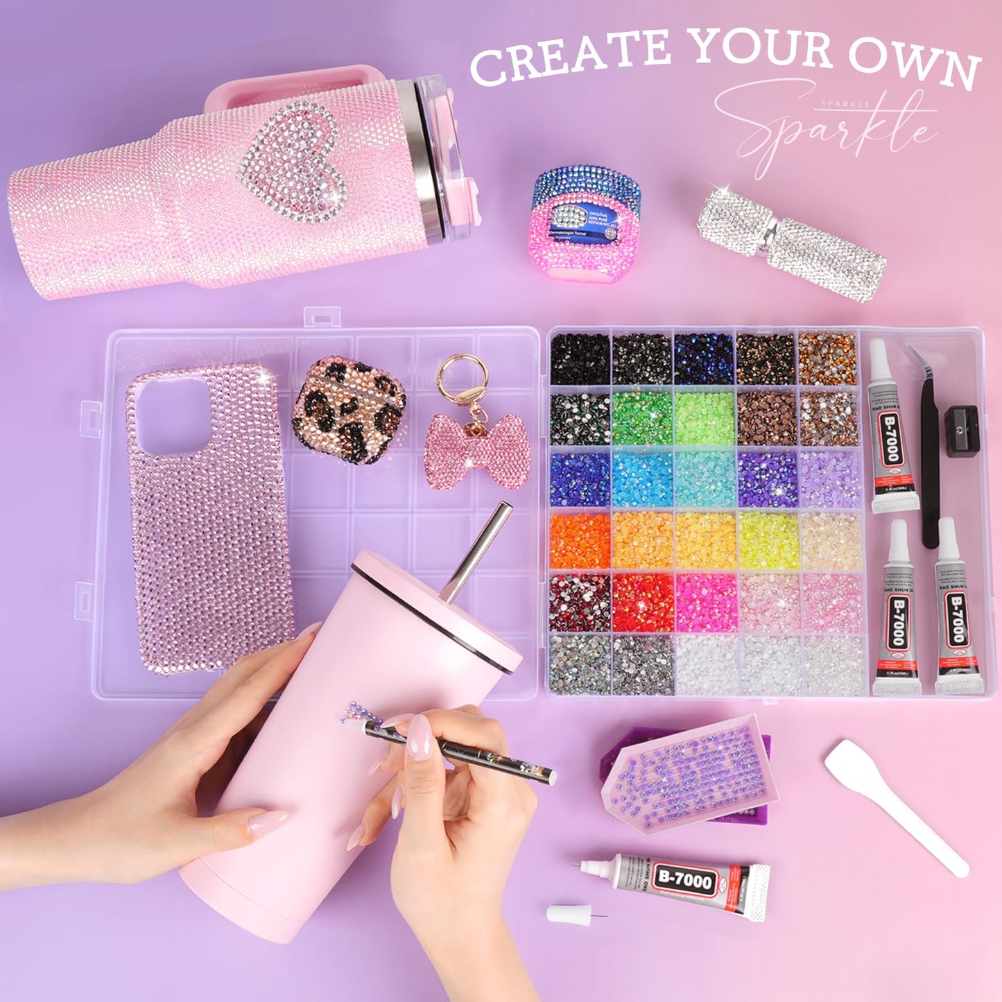 36000Pcs Resin Jelly Rhinestones for Bedazzling, 30 Colors 3mm Flatback Rhinestones with 4Pcs 10ml B7000 Jewelry Glue & Tools, Bedazzling Kit for Nail Art Crafting Book Makeup