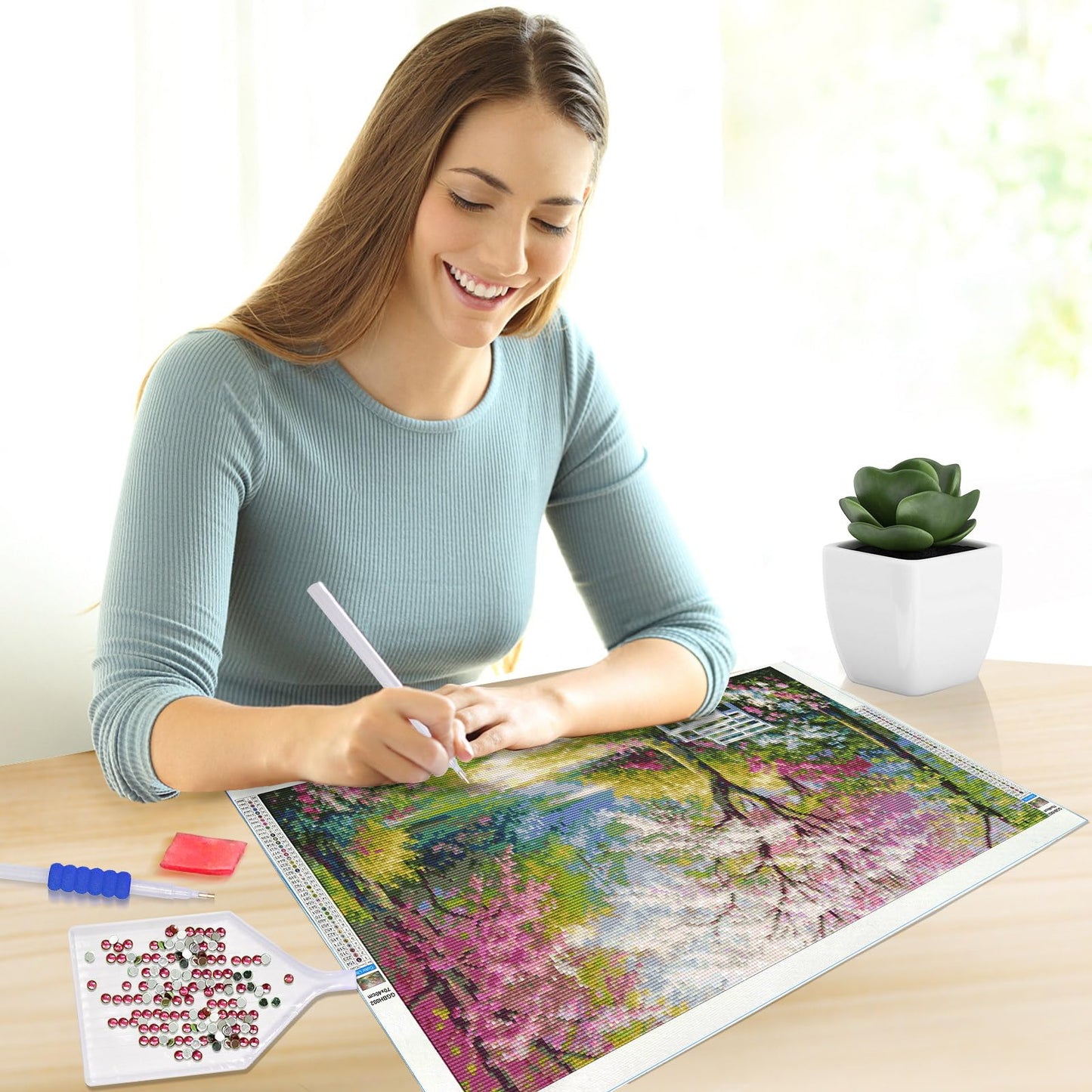 JOOZ Flowers Diamond Painting Kits for Adults 5D Large Landscape Diamond Painting Kit for Adults Full Drill Trees Diamond Painting Kits Gem Art Kits for Home Wall Decor 27.5x15.7Inch