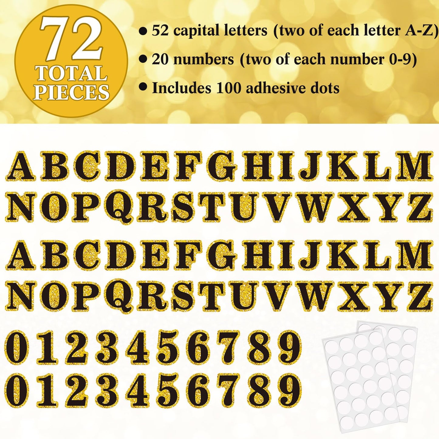 FunooFuno 72 Pcs Glitter 2026 Graduation Letters Numbers Cardstock Shiny Crafts Alphabet with Adhesive Dots for Graduation Trifold Photo Board Grad Leis Homecoming Mums DIY Supplies(Black Gold)