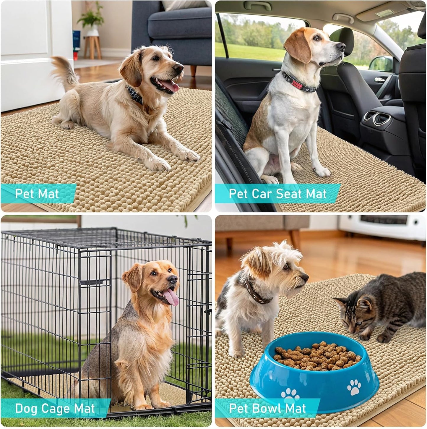 OLANLY Dog Door Mat - Absorbent Non-Slip Washable Chenille Mat for Muddy Paws | 30x17 Inches, Beige