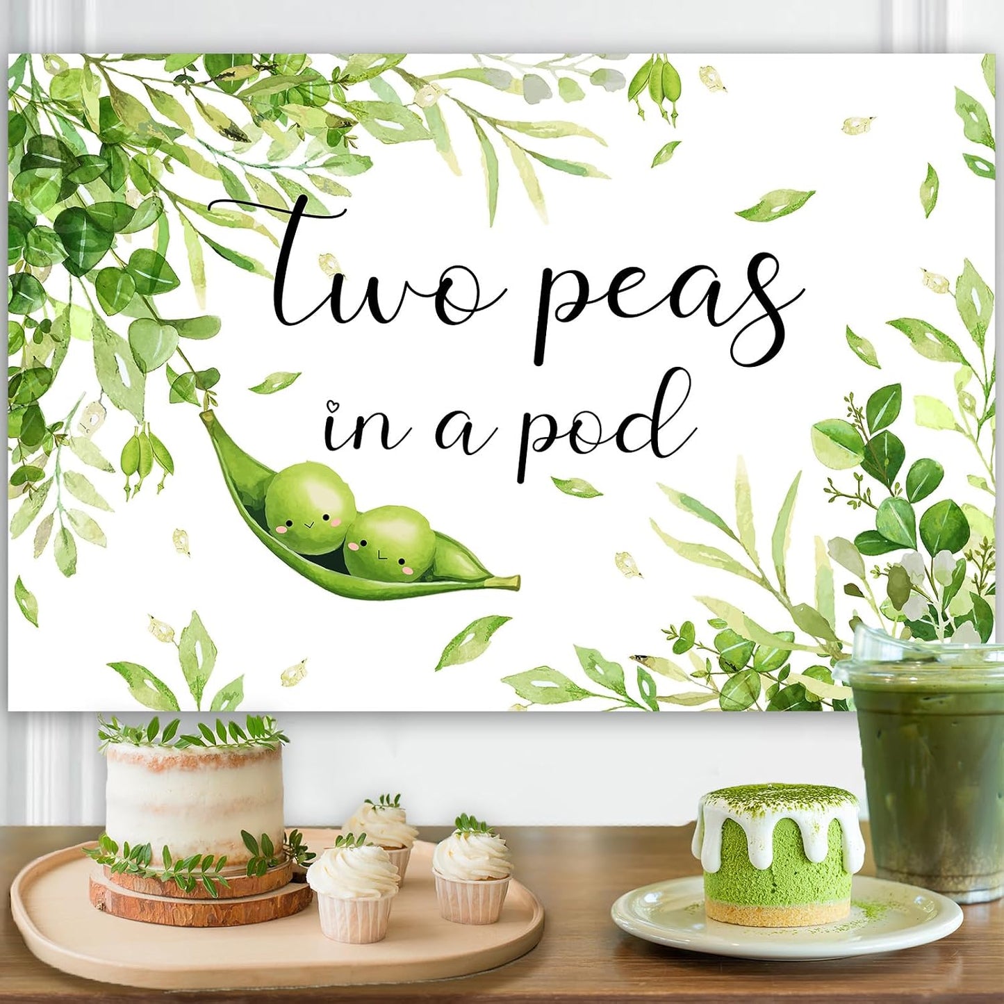 Diartpaint 7x5ft Twin Baby Shower Decorations Two Peas in A Pod Backdrop Greenery Twins Gender Reveal Decors Backdrop