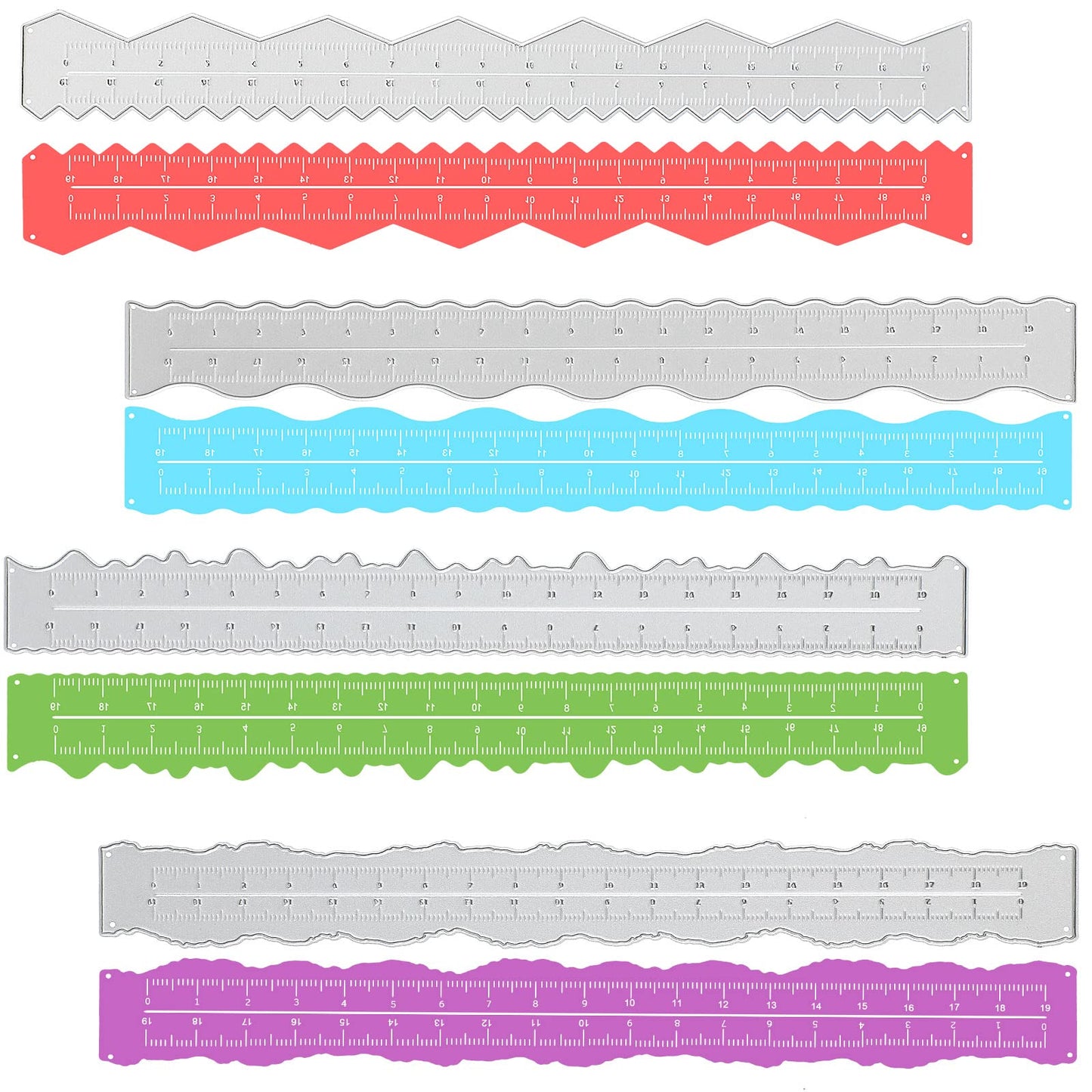 Konohan 4 Pcs Deckle Edge Ruler Metal Paper Tearing Ruler Stainless Steel 8.4 Inch Irregular Die Cuts Measuring Tool for Crafts Engineering School Office Architect and Drawing