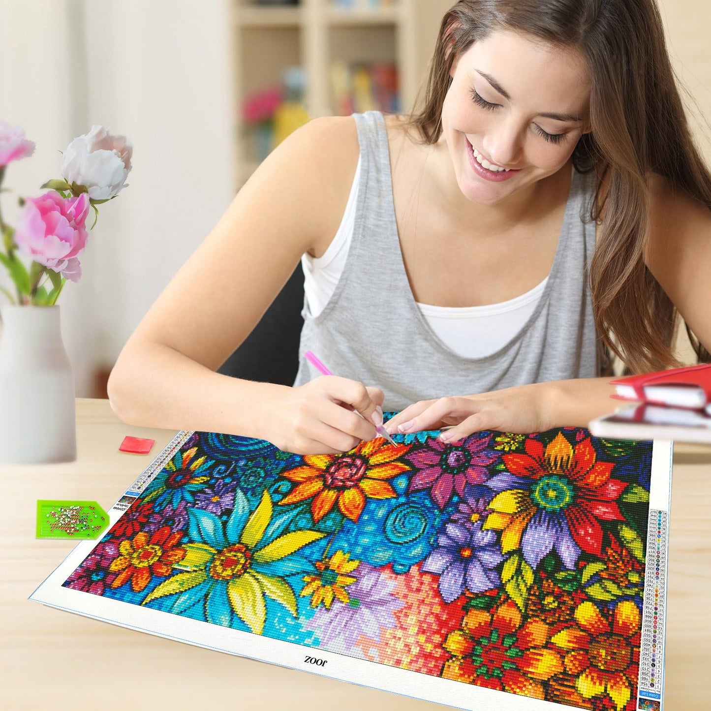 JOOZ Diamond Painting Kits for Adults - DIY 5D Large Diamond Art Kits for Adults Flowers, Full Drill Diamond Art Flowers Kit, Gem Art Kits for Home Wall Decor (27.5 X 15.7 Inch)