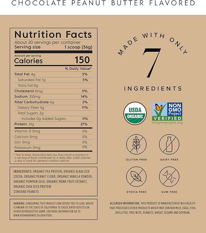 Truvani Vegan Pea Protein Powder | Chocolate Peanut Butter | 20g Organic Plant Based Protein | 20 Servings | Keto | Gluten & Dairy Free | Low Carb | No Added Sugar