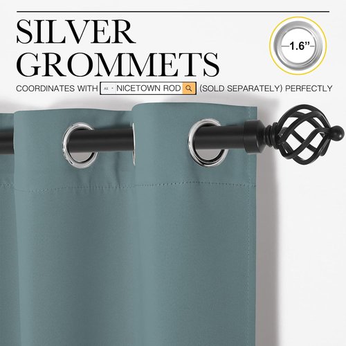 NICETOWN Modern Blackout Curtains - Noise Reducing Thermal Insulated Drapes, Greyish Blue, 2 Panels, W55 x L102-Inch
