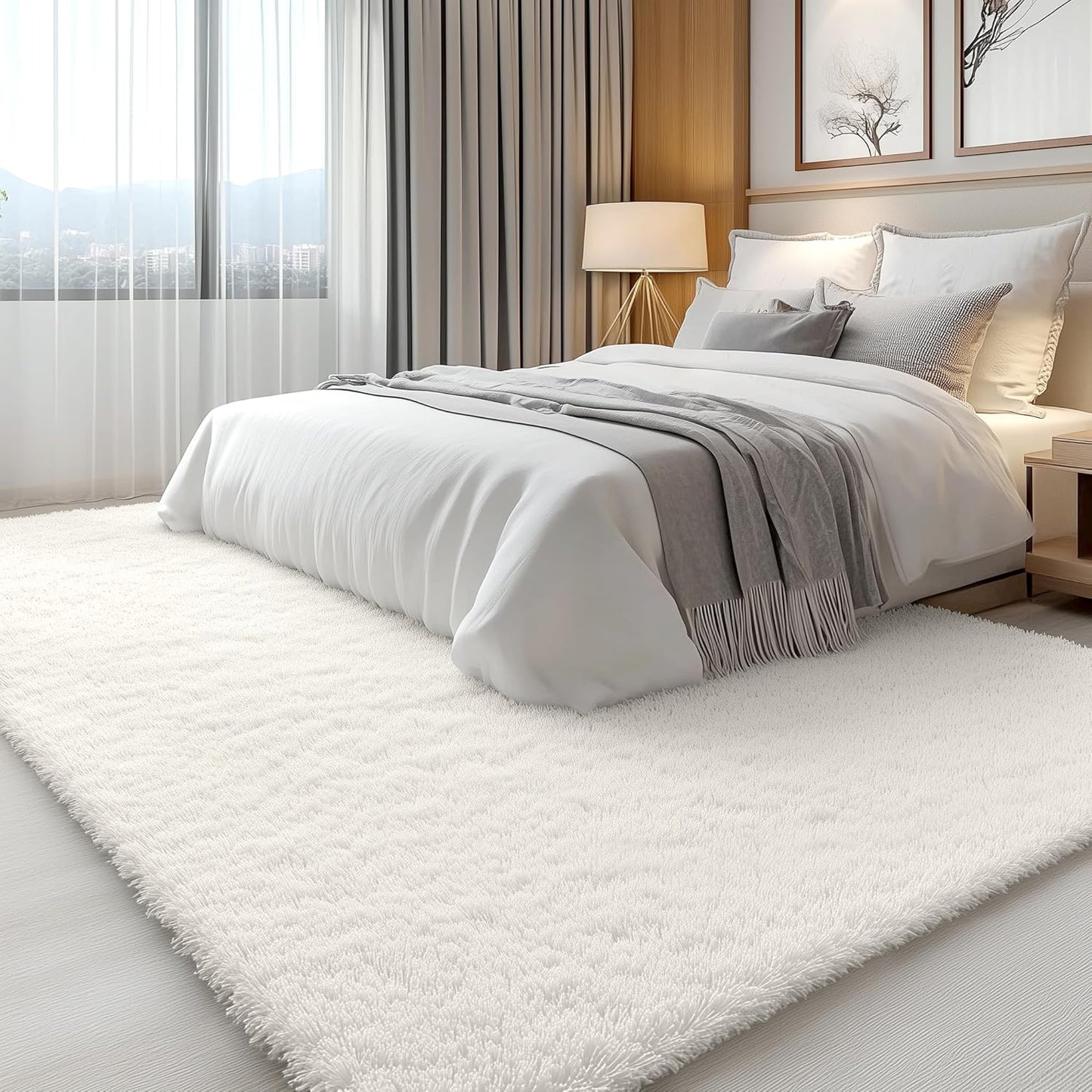 OLANLY Area Rug - Soft Fluffy Shaggy Design for Living Room & Bedroom | Machine Washable Ivory 6x7 ft