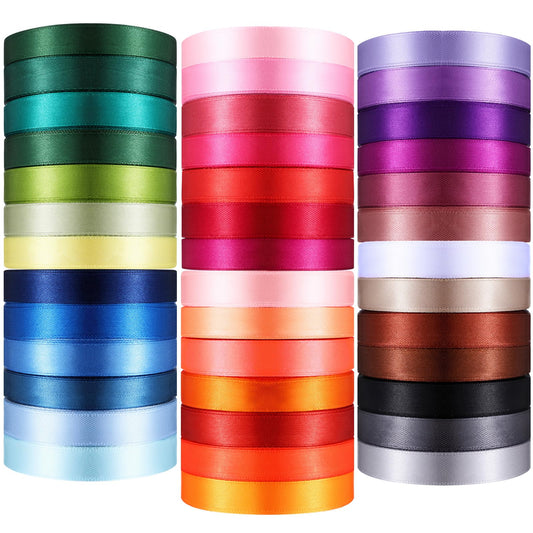 Thiccywoov 40 Rolls Satin Ribbons Colorful Fabric Ribbons Assorted Solid Rainbow for Gift Wrapping Bows Crafts DIY Bouquet Wedding Shower Decor(3/5" Wide,1000 Yd Long,Multicolor)