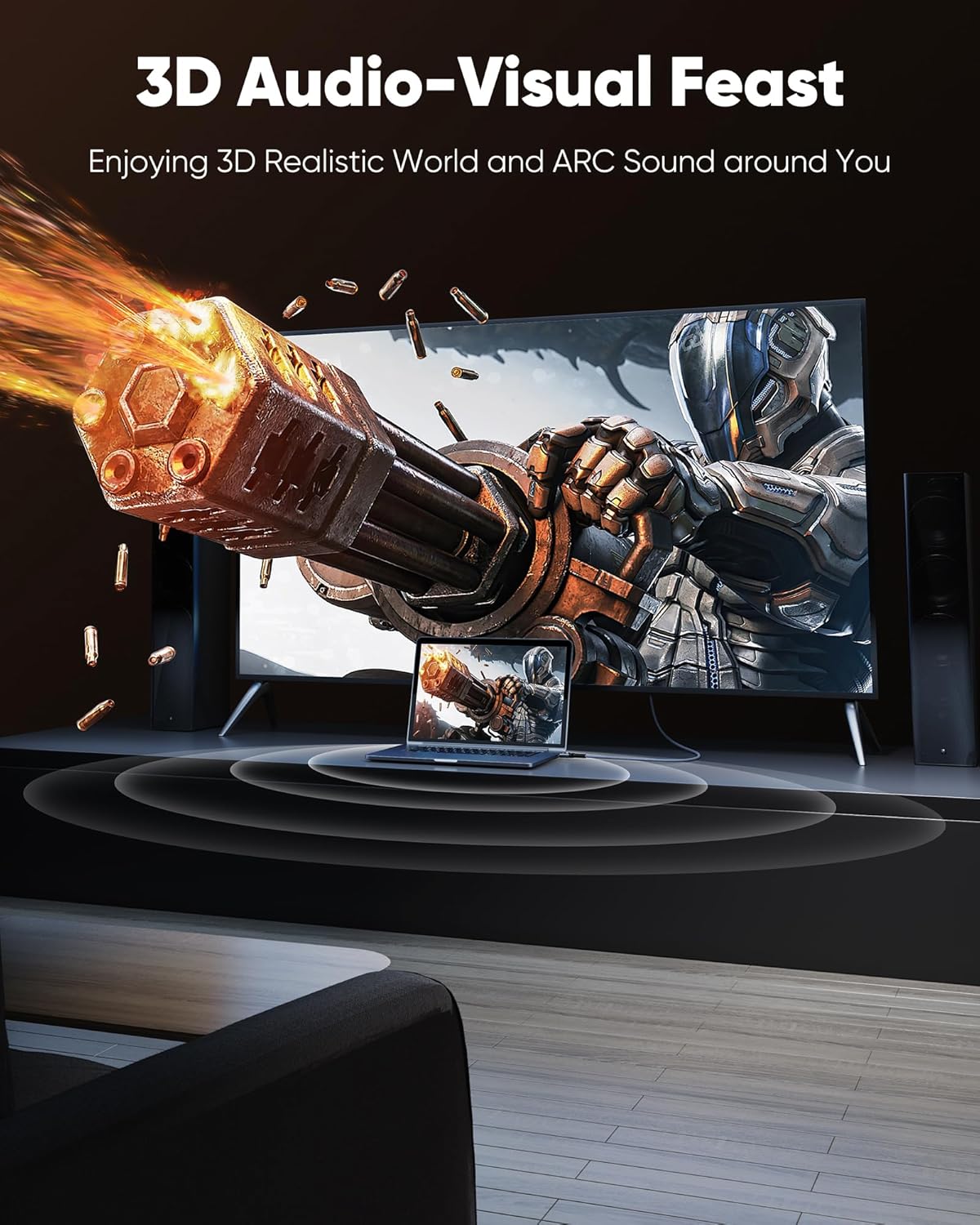 4K 8FT 4K@60Hz 18Gbps 3D, 2.2, PS-5/4/3/4K Highwings HDMI Cable - HDR Braided HDMI Cord, High Speed with Ethernet/ARC