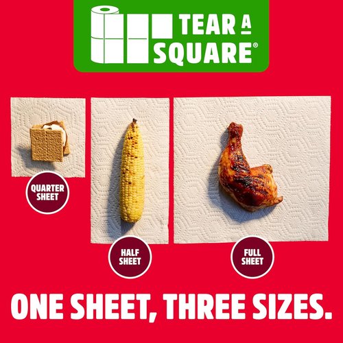 Brawny Tear-A-Square 3-Ply Paper Towels - Strong & Absorbent Mega Roll (2 Regular Rolls)