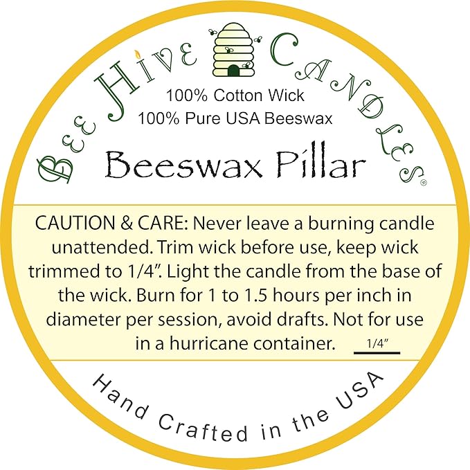 100% Pure Beeswax Pillar Candle (3" x 9") | Natural Beeswax Candles | Soy, Paraffin & Fragrance Free | Handmade in The USA