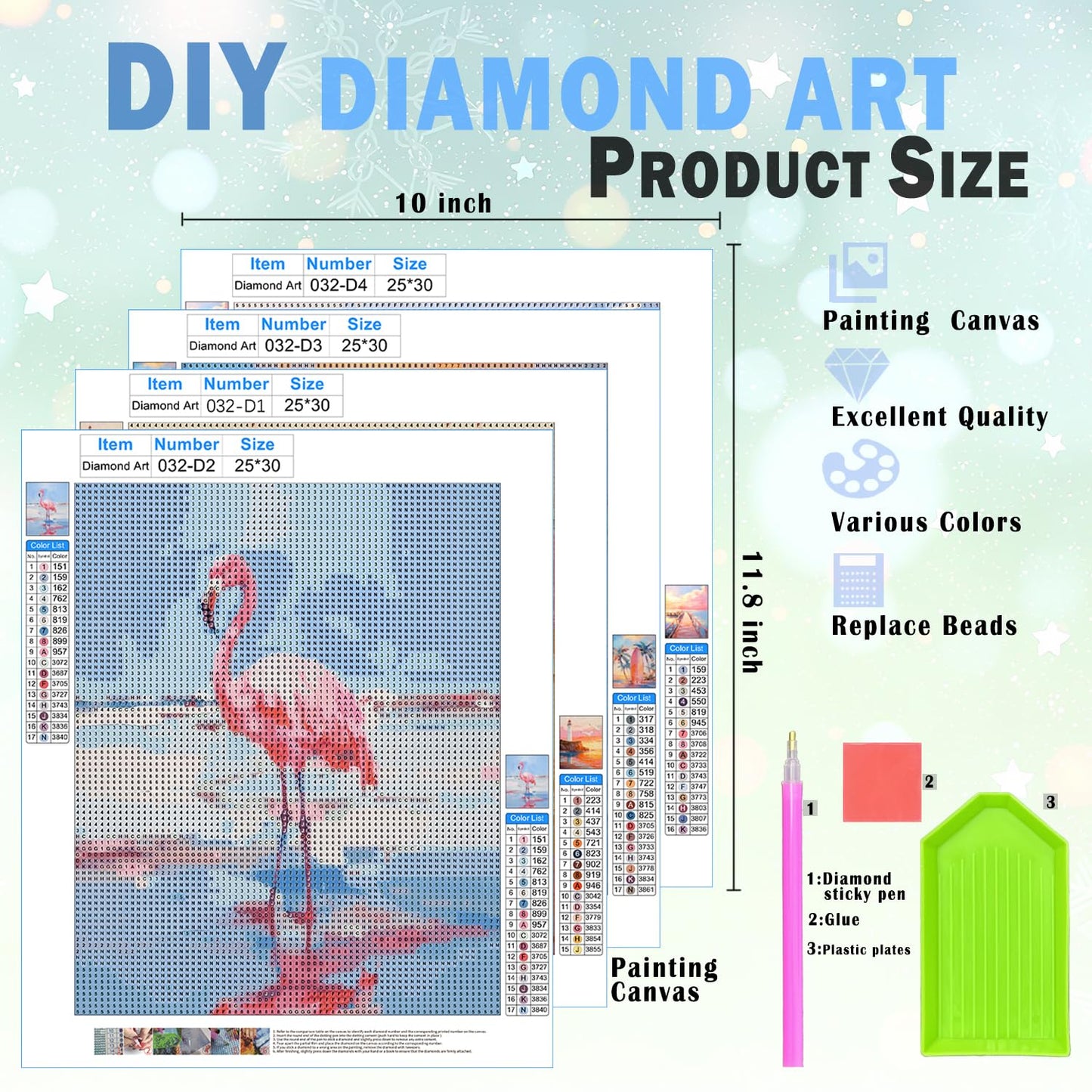 XUNLURY Pastel Nautical Coastal Diamond Art Kits 4 Pcs, Tropical Beach Sunset Flamingo Diamond Painting Kits for Adults Girls Beginners, Full Drill Diamonds Dots for Home Decor, 9.8x11.8 Inch