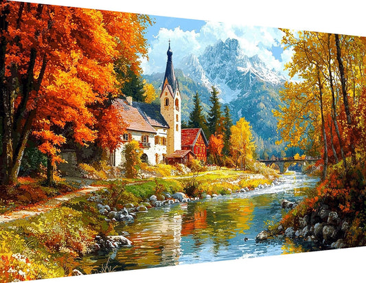 igoodom Large Diamond Art Kits for Adults, Landscape Large Diamond Painting Kit, Full Drill Round Big Diamond Art Kits, DIY Gem Art and Crafts for Home Wall Decor Gift 27.5 X 15.7inch