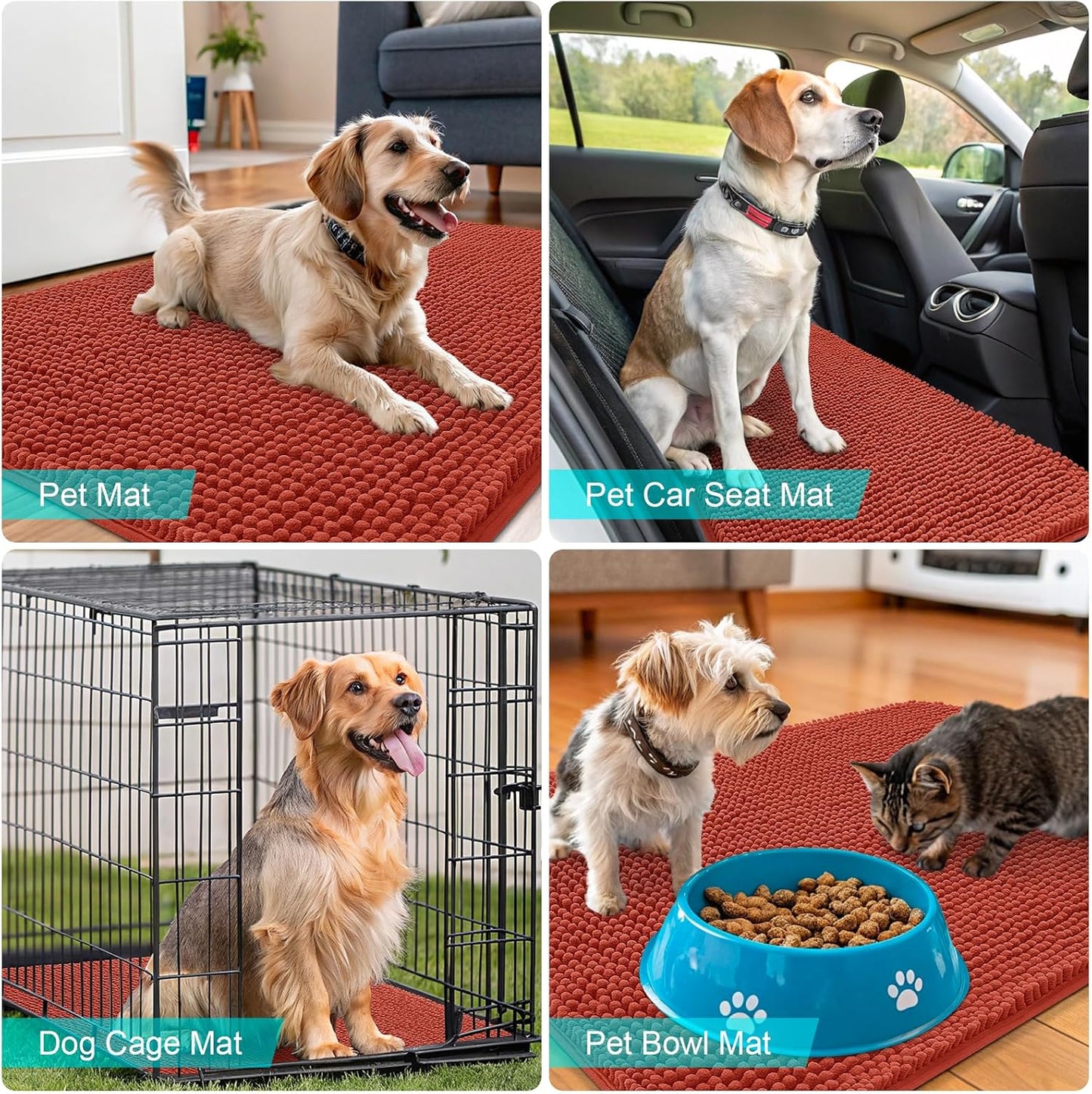 OLANLY Dog Door Mat - Absorbent Non-Slip Washable Doormat for Muddy Paws | 30x17, Maple Red