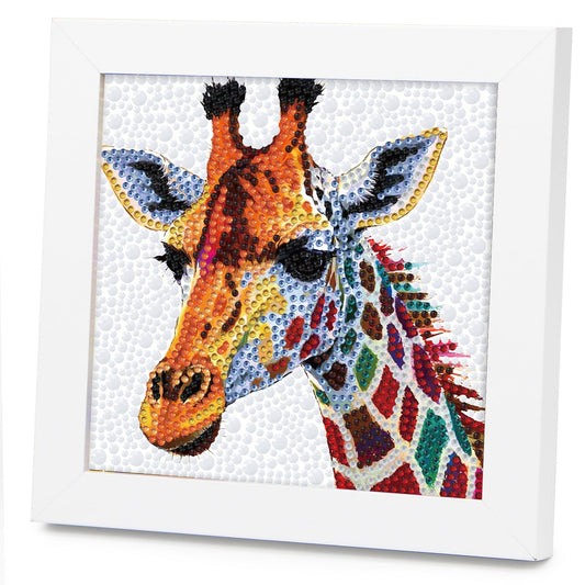 lesaonsy Diamond Art Kit with Frame - 6x6 Inch Pre-Framed Animal Canvas | Gift Set for Teens, Boys, Gilrs, Adults (Beginner-Friendly, 1-3 Hour Craft) | Resin Drills & Tools Included (Giraffe)