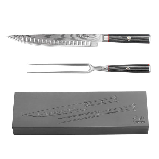 Cangshan YARI Series 2-Piece Carving Set with Ash Wood Box, X-7 Damascus Steel, 501332