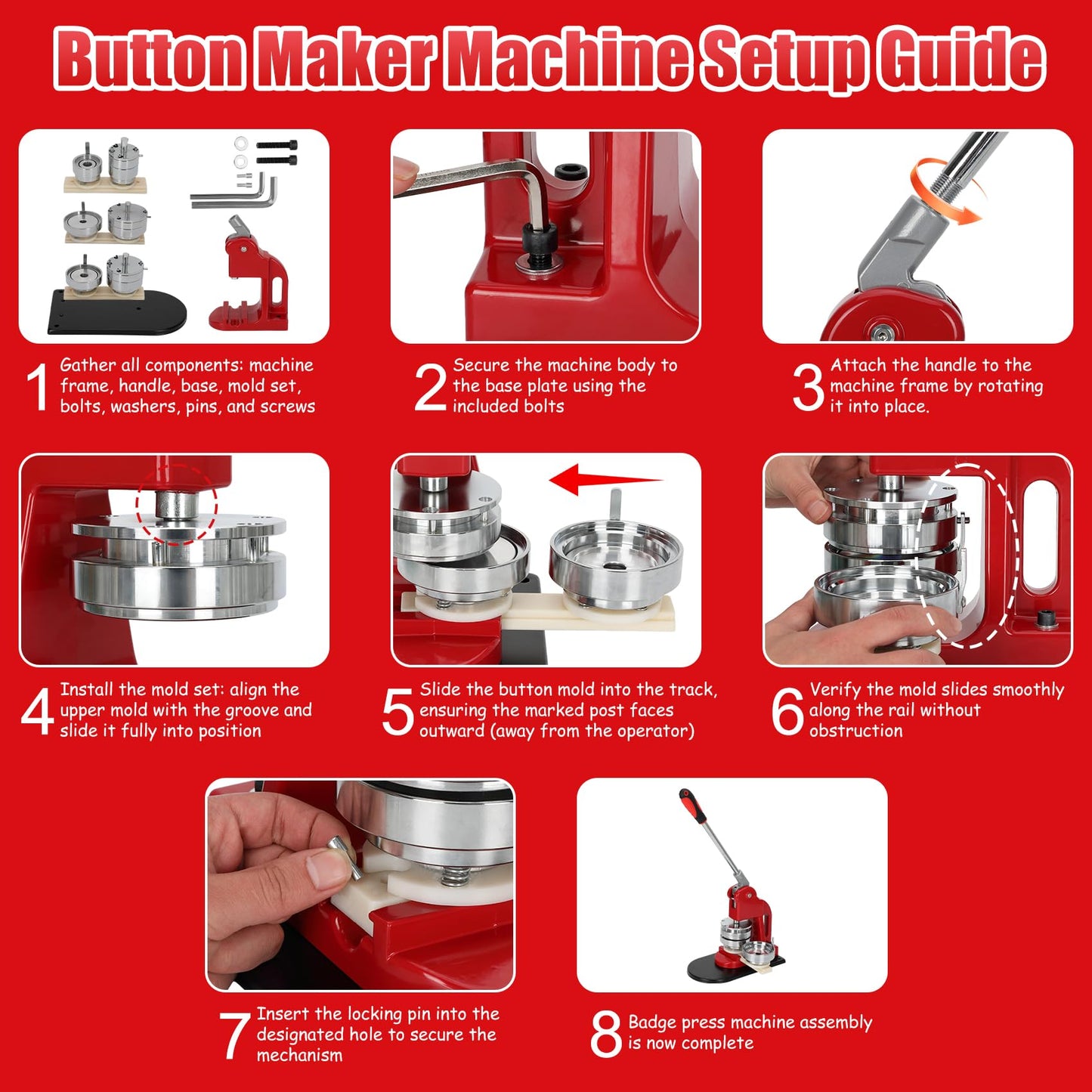 Multiple Sizes Button Maker Machine, Interchangeable Badge Press 1.25 Inch + 2.25 Inch + 3 Inch, DIY Pin Button Making Machine with 300 Sets Supplies, Circle Cutter and Cutting Mat Included