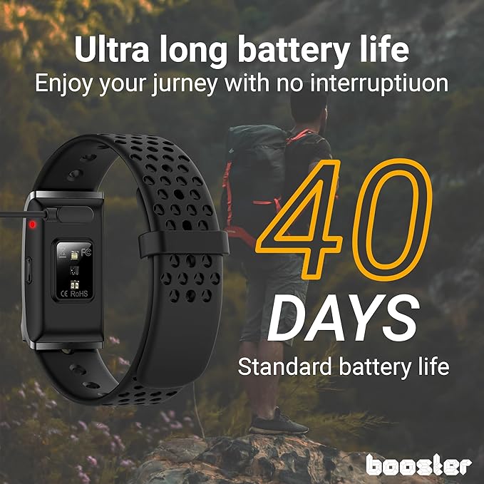 Booster Smart Bracelet, Wearable Activity & Fitness Tracker Band, 24H Sleep Tracker, All-Day Continuous Heart Rate Blood Pressure Stress HRV Monitor, 120+ Sport Modes Smart Wristband, Silicone Navy