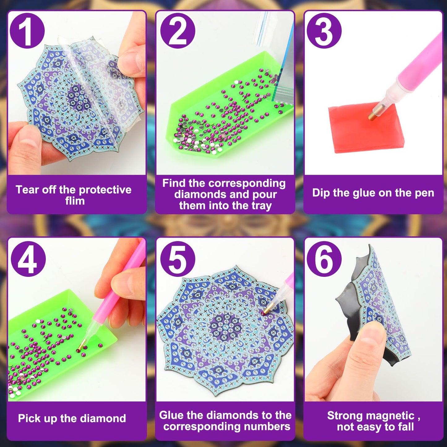 Zonon 12 Pcs Refrigerator Diamond Painting Magnets Easy Diamond Art Painting Magnetic Stickers Kits Fridge Magnets for Adults DIY Home Decors(Classic Mandala)