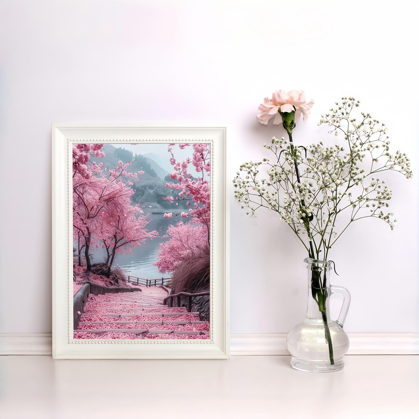 Diamond Art Kits for Adults Cherry Blossom Road, DIY 5D Diamond Painting Kit for Beginners, Full Round Drill Gem Art Dots for Adults, Diamond Dots Paintings Crafts Home Wall Decor 12X16 Inch
