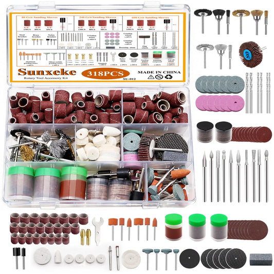 Sunxeke 318PCS Rotary Tool Accessory Kit with Sanding Drum,1/8inch Shank Universal Fit for Most Rotary Tools,Bits for Sanding, Polishing, Cutting,Drilling,Engraving,Grinding,Woodworking,DIY