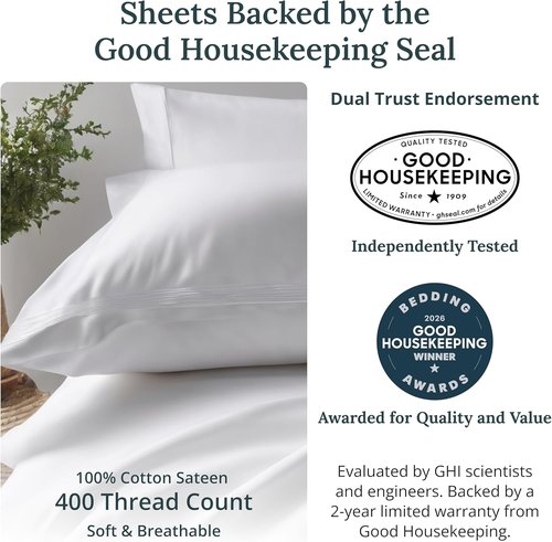 California Design Den Twin Size Bed Sheets - 400 Thread Count 100% Cotton Sateen - Soft & Breathable, Antique White