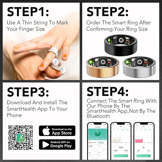 Smart Health Ring for Women Men Fitness Tracker with Heart Rate, Blood Oxygen, Blood Pressure, Sleep Monitoring, Step Counting, IP68 Waterproof for iOS and Android, No Subscription Fee, Silver 11