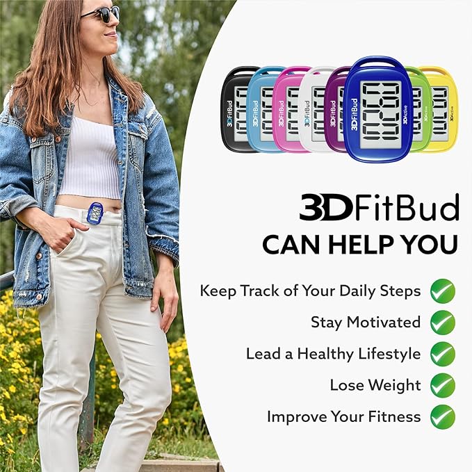 3DFitBud Simple Step Counter Walking 3D Pedometer from 3DActive with Clip & Lanyard - A420S