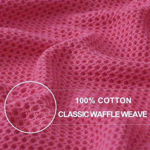 Homaxy Kitchen Dish Cloths - 100% Cotton Waffle Weave, Ultra Soft & Absorbent, 12x12 Inches, 8-Pack | Hot Pink
