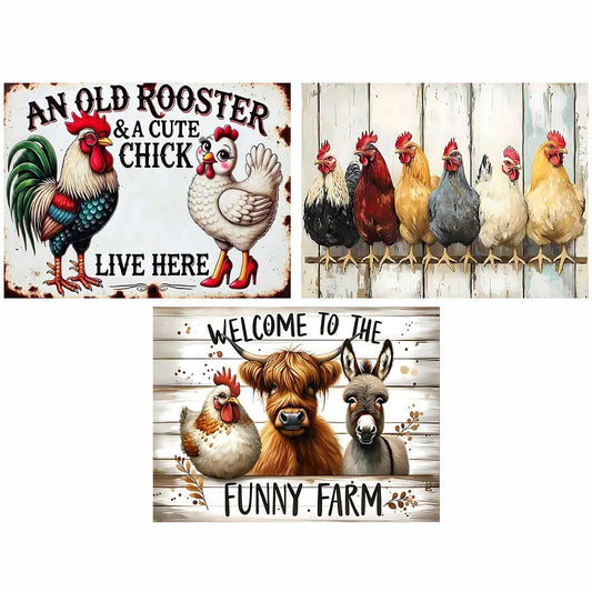 mrpwnle 3 Pack Diamond Art Kits for Adults, Cute Animal Chicken Cow Diamond Painting Kits for Beginners, 5D Diamonds Painting, DIY Full Round Drill Gem Art, Home Decor Gifts 11.8 X 15.7 Inch