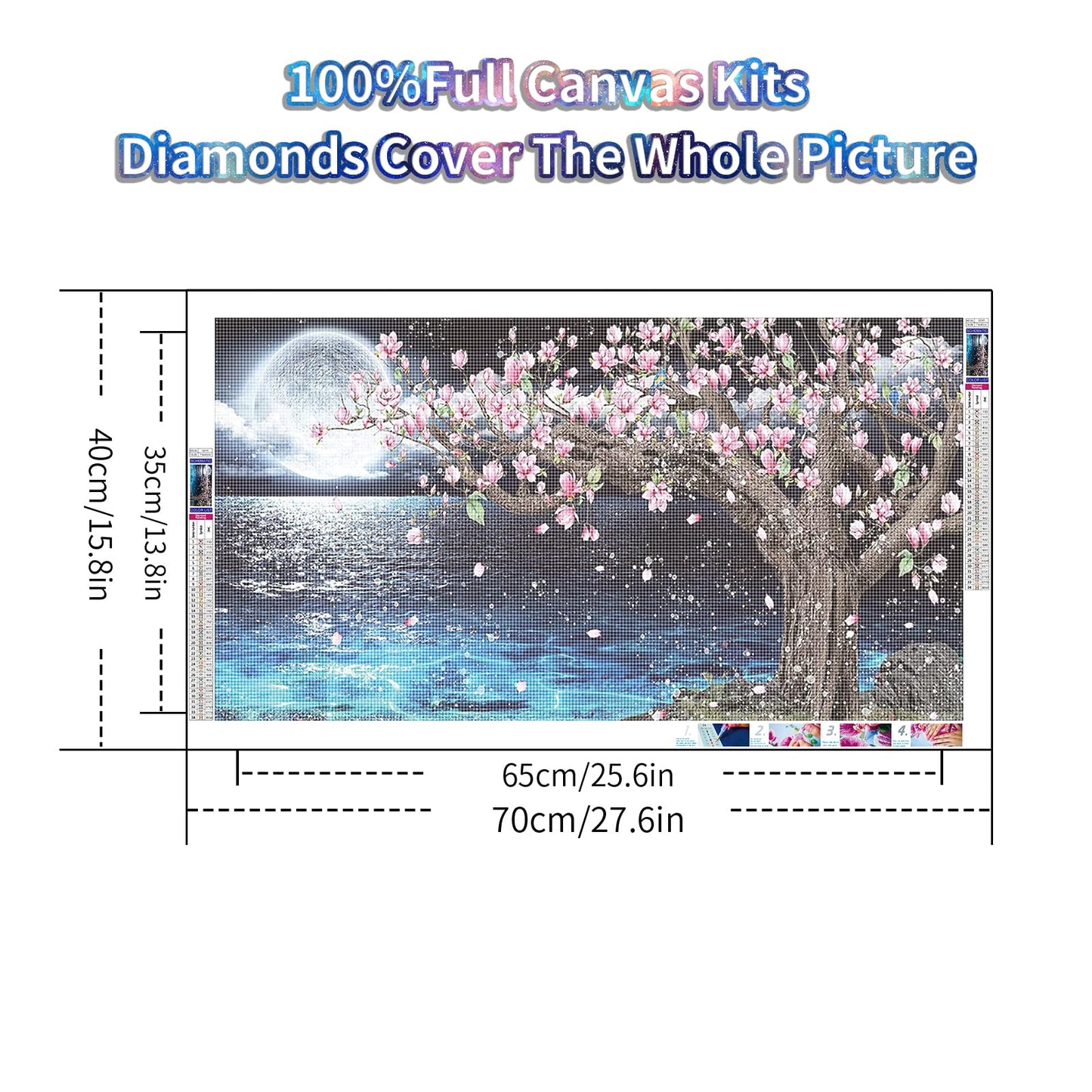 YALKIN Square 5D Diamond Painting Kits for Adults, Summer Night Large Diamond Art Kits Full Drill Diamond Painting Kit for Adult Beginners, DIY Picture Art for Home Wall Decor 40x70CM/15.8x27.6in