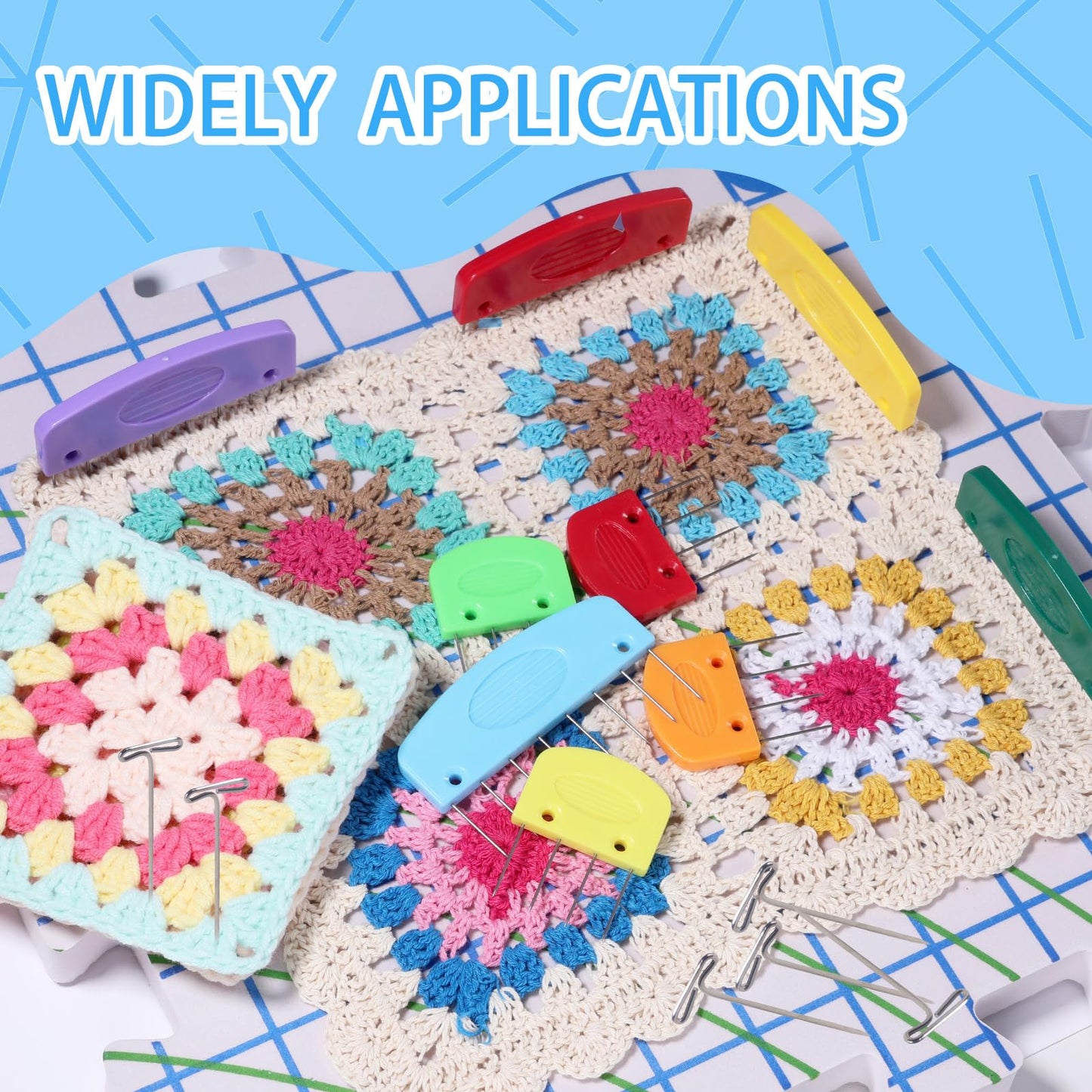 Tatiwoo 130 Pcs Knit Blockers and Combs for Blocking - Rainbow Knitting Blocking Combs Pins for Crocheting, Knitting Block Pin Tool for Block Mats