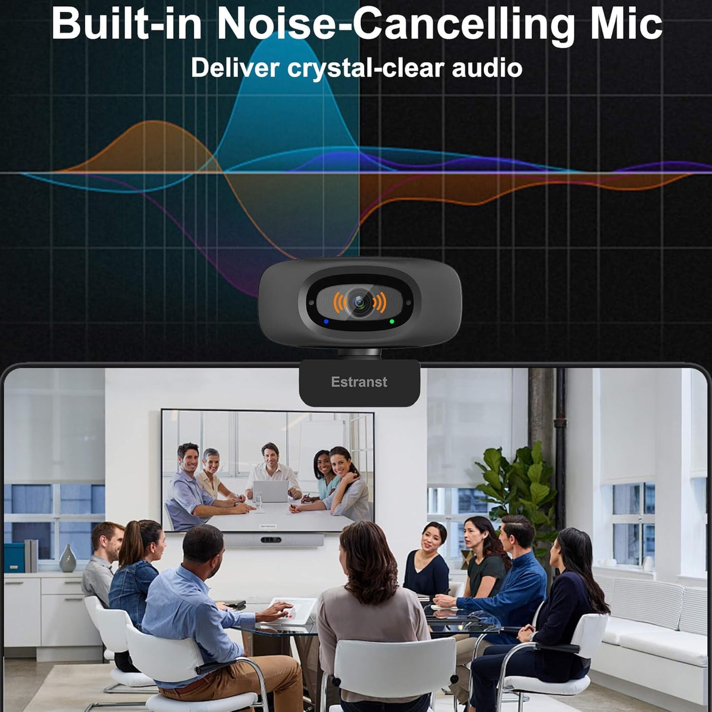 Estranst 2K 1pc Quad HD Webcam with Privacy Cover & Noise-Canceling Microphone, Video Web Streaming Camera for PC