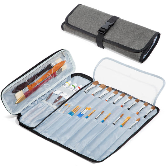 Teamoy Art Paint Brush Holder & Storage Organizer, 21 Slots Storage for Acrylic Oil Watercolor Paintbrushes, Roll-Up Case Bag for Art Supply Tools