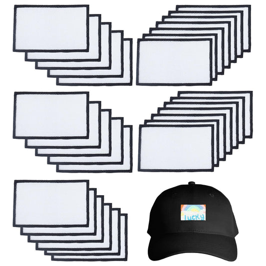 letsinstyle 30 Pcs Sublimation Patches, 1.9 x 3.1 Inch Flat Black Border Embroidery Patch, Rectangle Iron on Repair Decorative Blanks Patches for Caps Clothes Shoes Bags Backpacks Uniforms