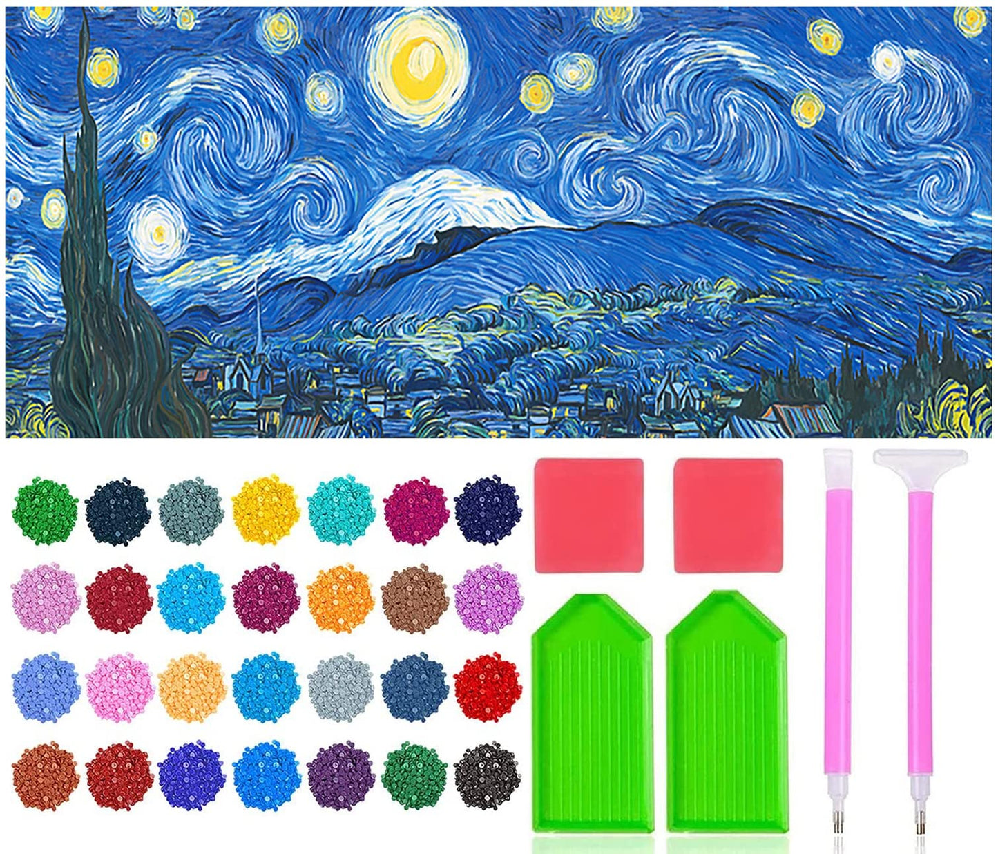 JesMolla DIY 5D Full Round Diamond Painting by Number Kits for Adults, Diamond Painting Kits Round Full Drill Diamond Art Kit Picture Craft for Home Wall Art Decor, 15.8"x33.5" (Starry Night)
