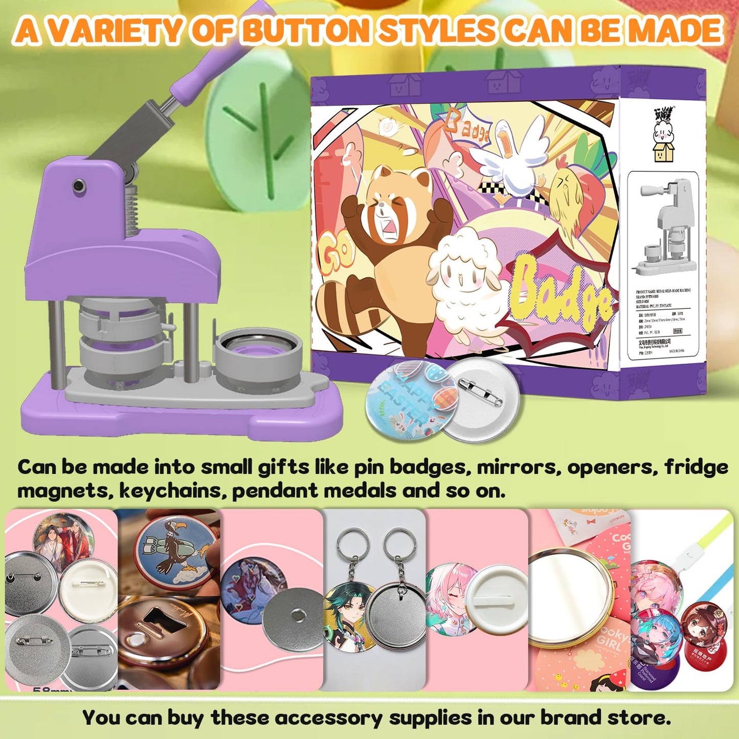 Button Maker Machine 58mm (2.25 inch), DIY Button Pin Maker Machine Comes with Free Button Parts, Circle Cutter, Cutting Board, Pattern Paper, Holographic Bags, Colored Film, and Protective Case