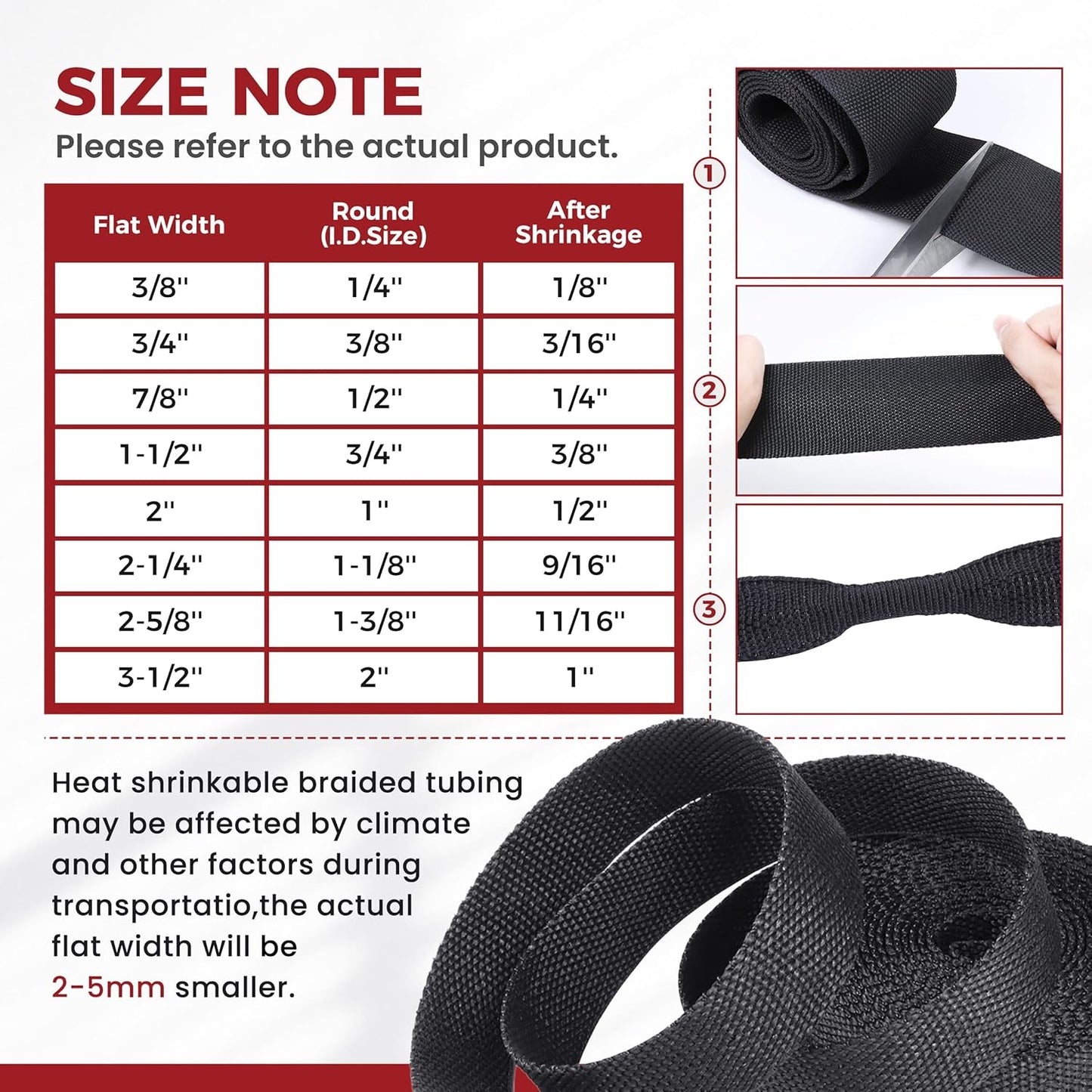 BuyUneed 2:1 (1/2" 30ft) Braided Sleeving Shrinkable Fabric Heat Shrink Tubing- Abrasion Protection Flexibility Wiring