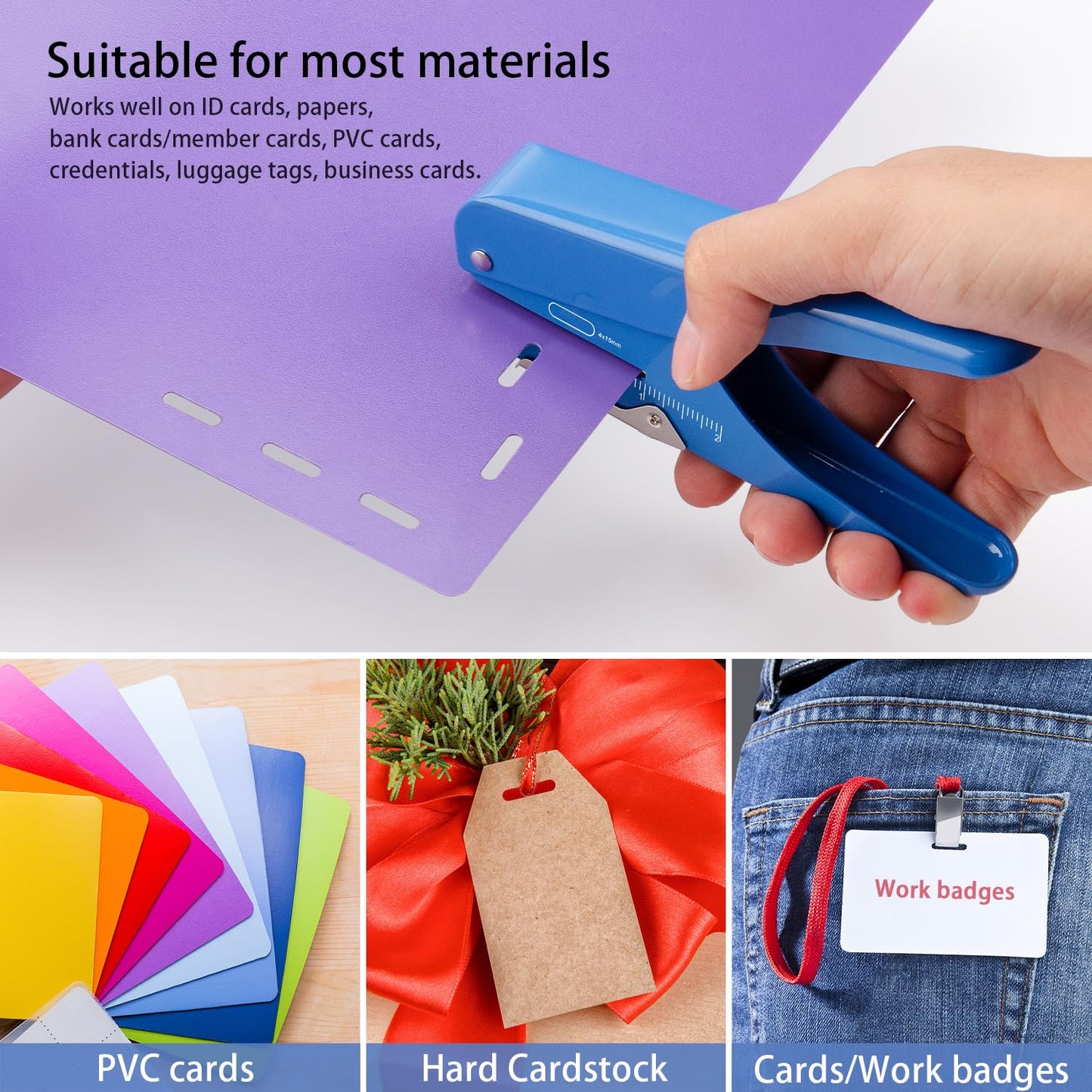 Imlike Handheld Badge Slot Hole Punch: Slot Puncher for PVC ID Card, Business Card, Name Tag and Luggage Tag, 19/32" x 5/32" Hole, All Metal Construction