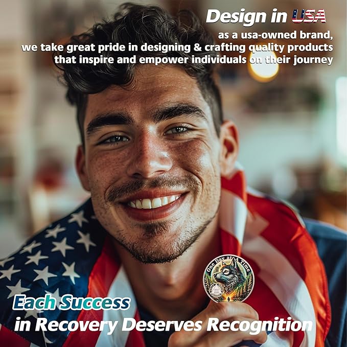 One Day at a Time 19 Year Sobriety Coin - Recovery Aurora Forest Wolf AA Coins - Addiction NA AA Chips and Medallions - Celebrate 1-30 Living Clean Narcotics Alcoholics Anonymous Gifts for Men Women