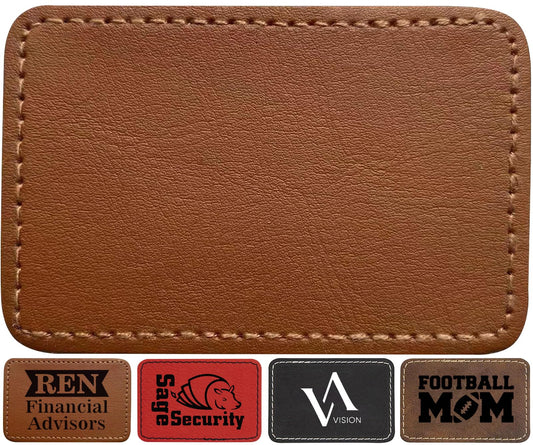 60 Pieces Light Brown-Black Leather Hat Patches for Laser Engraving with Heat Press/Transfer Adhesive Iron-on Blank Rectangle Laserable Engrave Faux Leather Supplies(3 inch×2 inch)