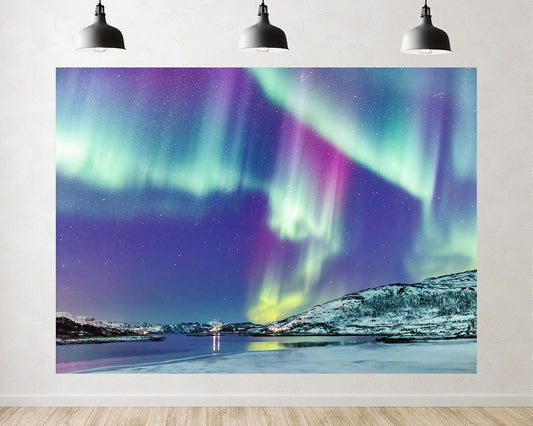 TryKid 10x10ft Aurora Borealis Backdrop Frosty Canopy View Norway Polar Colorful Night Sky Forest Northern Lights