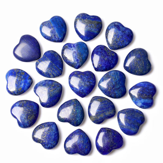 NUKAYAI 20PCS Lapis Lazuli Stone Crystal Heart Shaped Stones Polished Healing Crystals Natural Cute Pocket Trinket Gemstone Reiki Wholesale Set Balancing Meditation Mothers Day Bulk Gifts for Women