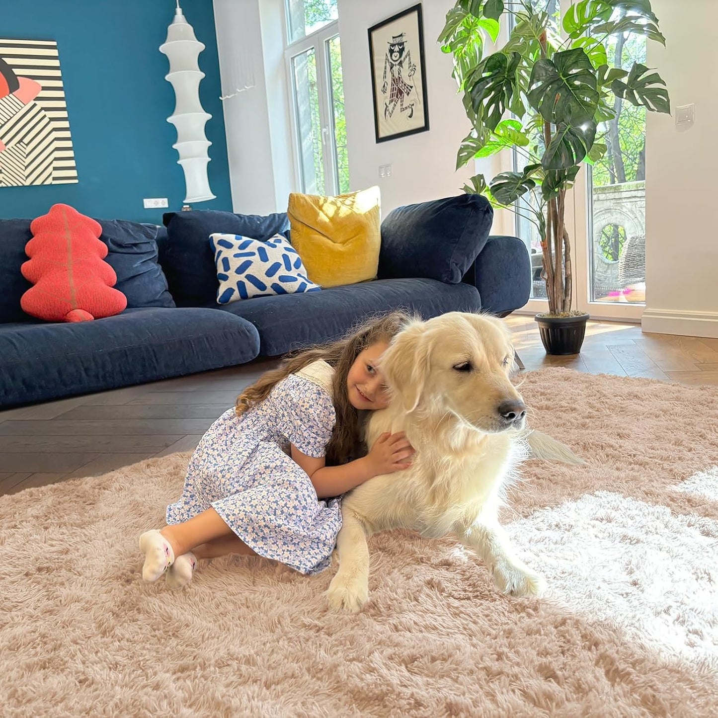 OLANLY Large Area Rug - Soft Fluffy Shaggy Indoor Carpet for Living Room & Bedroom | 6x11 ft, Beige
