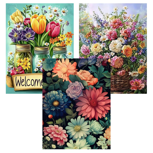 Ekuxom 3 Pack Diamond Art Kits for Adults-Flowers Diamond Painting Kits for Adults-5D DIY Full Round Drill Diamonds Gem Art Set for Home Wall Decor 12x16inch