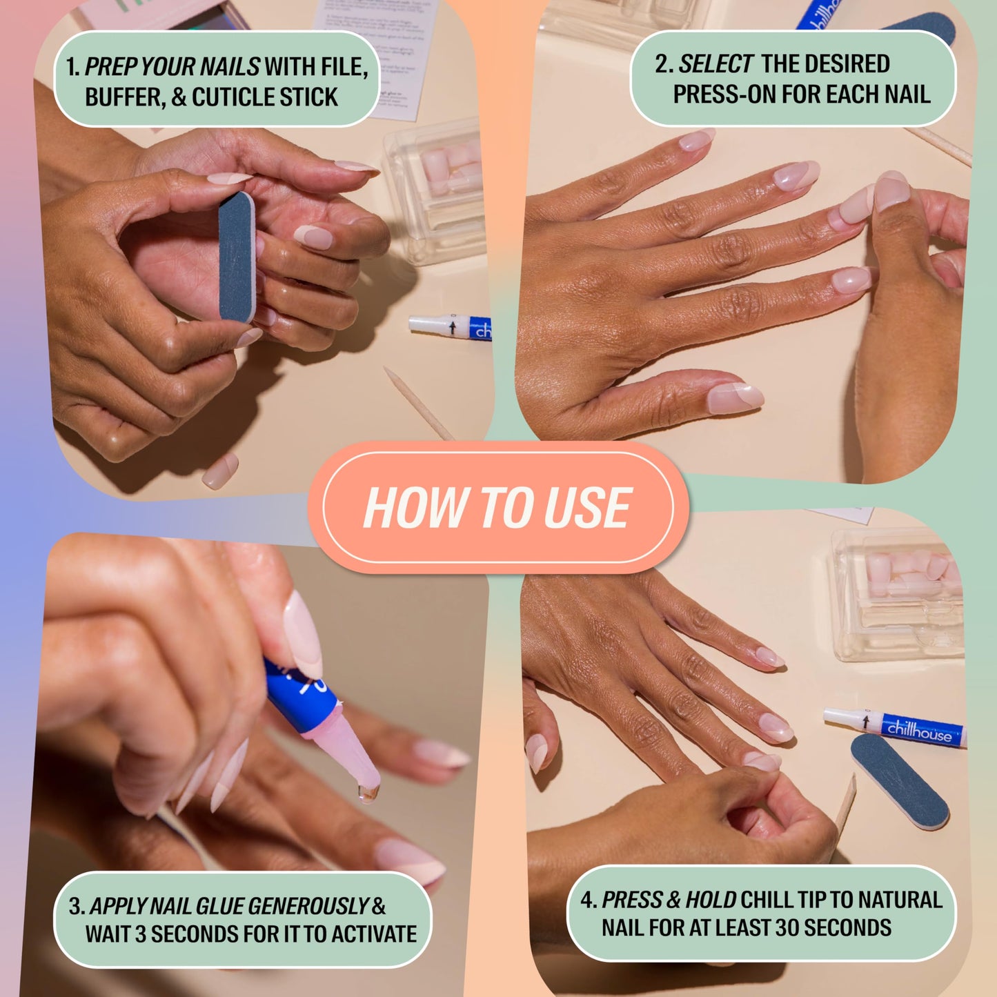 Chillhouse - Chill Tips, Press on Nails Kit - Creepy Baby (Almond) - 30 Nail Shapes & Sizes - Up to 2 Weeks of Wear - Customizable Fit - Reusable - Latina Founded & Women Owned - Beauty & Self Care