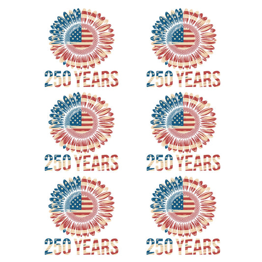 6 Sheets 250th Anniversary USA Iron on Patches Heat Transfer Independence Day Flower and USA Flag Designs 4th of July DTF Transfers Vinyl Stickers Supplies for T-Shirts Bags Clothes DIY Craft Decor