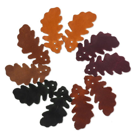 Set of 10 Leather Leaves Patches – 8x5 cm (3.14x1.96”) – Handmade Leather Labels – 1.6 mm Thick – Handmade Tags for Crochet - Leathers Tags - DIY Craft Appliques for Sewing, Repair & Decoration