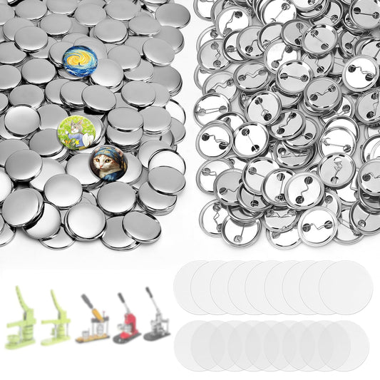 KUNTAERY 200Set 1.26 Inch Button Maker Supplies, 32mm Button Supplies Parts, Approx. 1.25 Inch Metal Blank Badge Parts with Blank Paper for Maker Machine Pin Maker Press