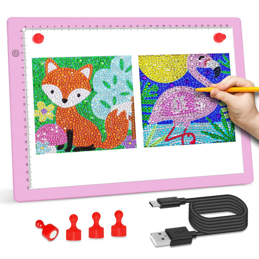 comzler A4 LED Light Board, 3 Level Dimmable Brightness USB Power Artcraft Light Table for Tracing, Light Drawing Sketch Pad for Animation, Sketching, Drawing, Stenciling, Artists - Pink